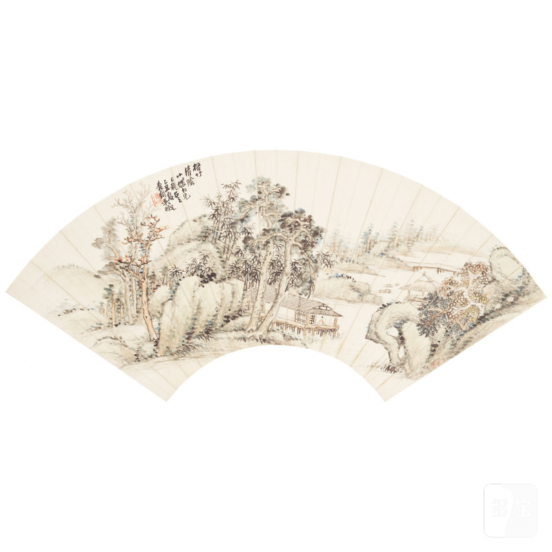 吳徵（1876-1949） 山水扇面 設色紙本 鏡心 一九二五年作 | WU ZHENG (1876-1949)